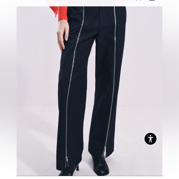 Zara Black Straight Leg Pants with Silver Zippers - Picture 1 of 13